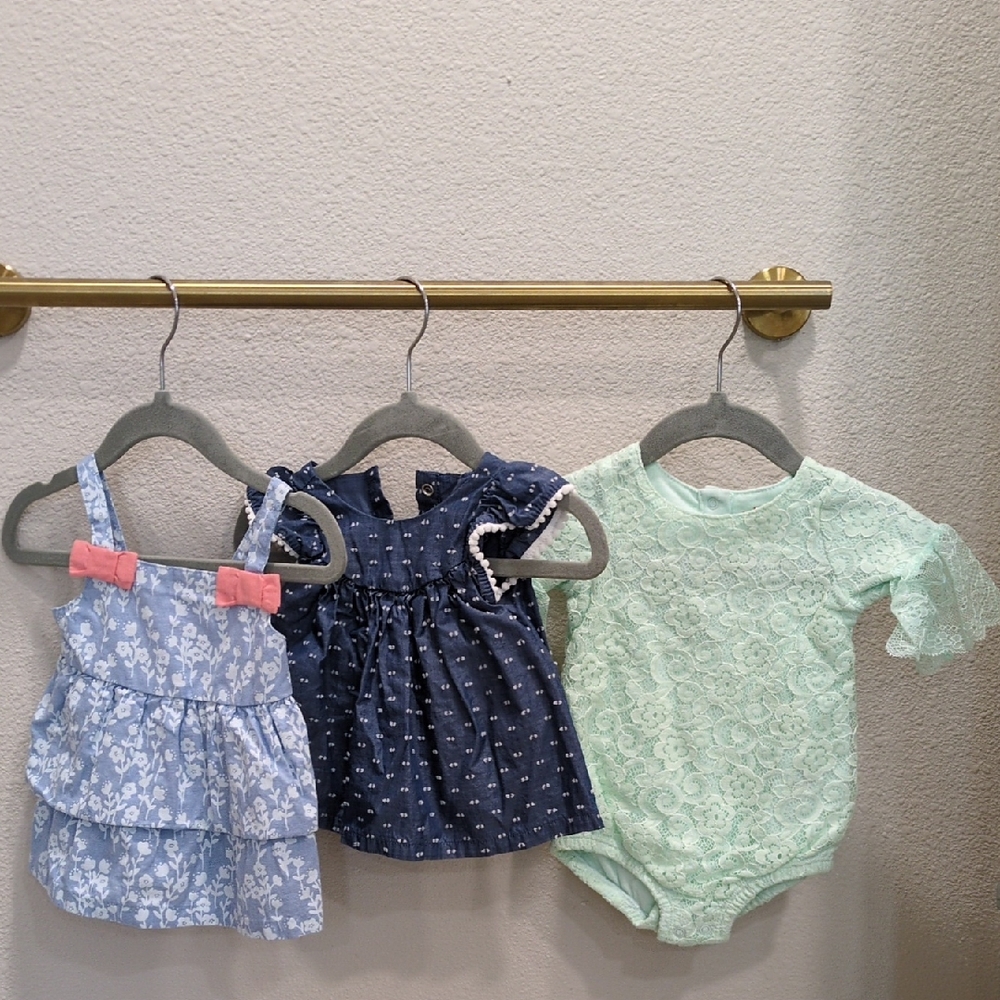 Baby Girl's Blue Floral and Lace Bundle